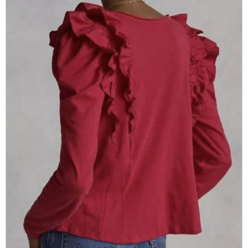 Anthropologie Ruffled V-Neck Top Pink M - Picture 2 of 7